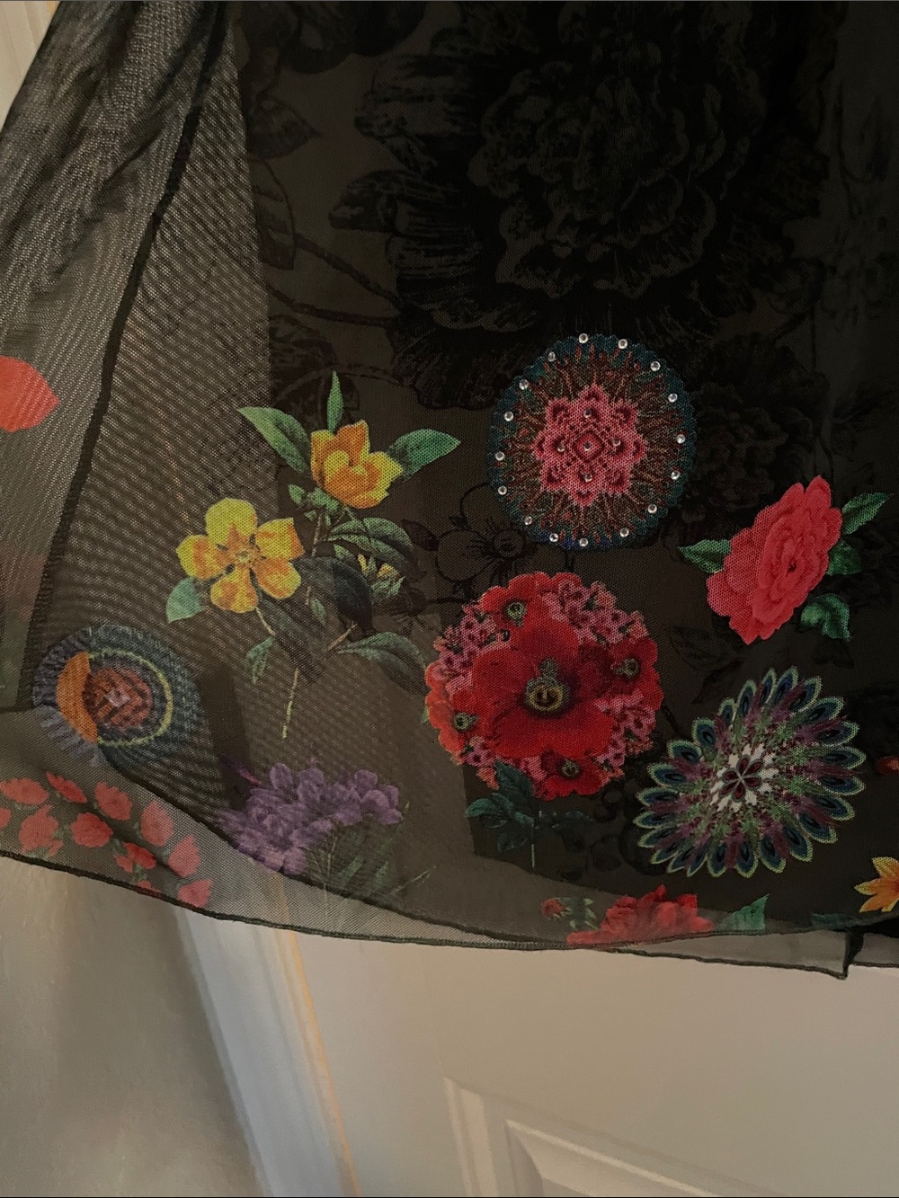 Desigual Black Sheer Floral Border Tunic with Colorful Accents - Picture 5 of 6